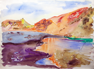 Lanschaftsaquarell von Heinrich Köhler, Lanzarote El Golfo, Dez. 1977