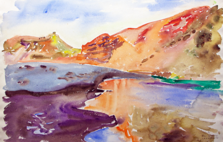 Lanschaftsaquarell von Heinrich Köhler, Lanzarote El Golfo, Dez. 1977