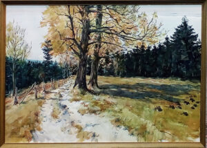 Aquarell von Christian Burkhardt, Waldweg
