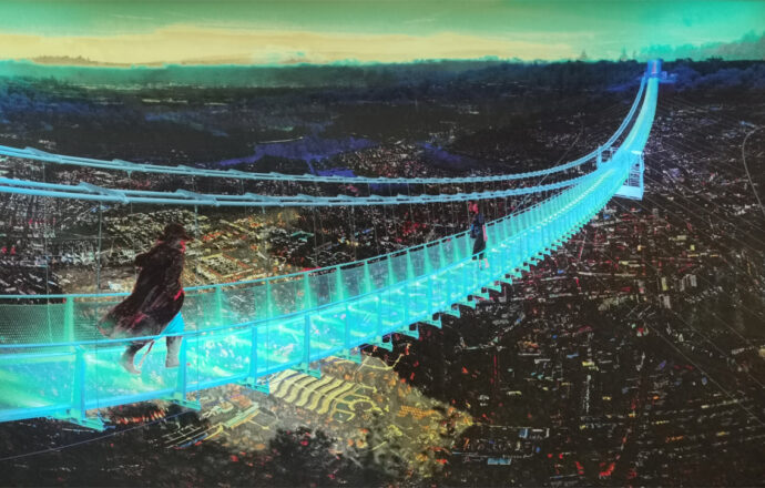 Gegenwart und Zukunft (Der Wanderer), Foto-Collage von Norbert Thiel alias iason clam, Sinnbild zum Jahreswechsel vom Kunstjahr 2025 ins Kunstjahr 2026